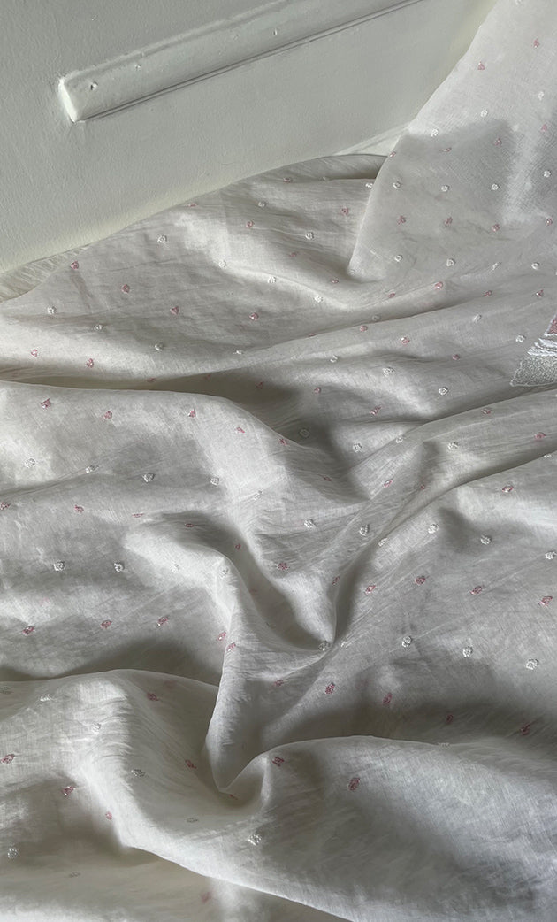 Women's Lakhnavi Handcrafted Mul Chanderi Unstitched Kurta And Dupatta Set - HONC0319457