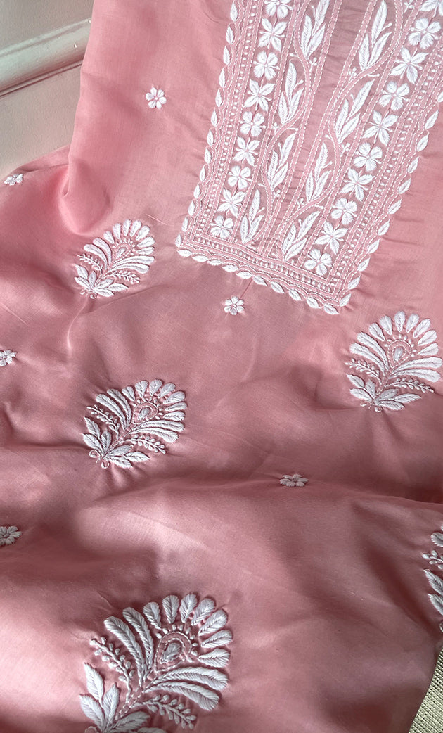 Women's Lakhnavi Handcrafted Cotton Chikankari Unstitched Kurti Fabric - HONC0318764