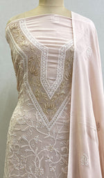 Load image into Gallery viewer, Women's Lakhnavi Handcrafted Pure Silk Georgette Chikankari Full Suit Fabric - HONC0172045