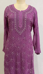 Load image into Gallery viewer, Women's Lakhnavi Handcrafted Viscose Georgette Chikankari Kurti - HONC0144364