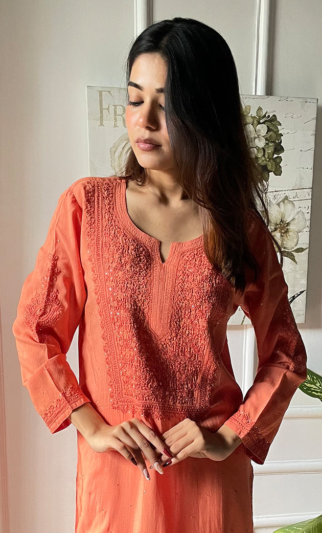 Rooh Women's Lucknowi Handcrafted Modal Cotton Chikankari Kurti - HONC0264899