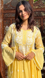 Load image into Gallery viewer, Fariah Women's Lucknowi Handcrafted Mul Chanderi Chikankari Kurti - HONC0264995