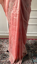 Load image into Gallery viewer, Women's Lakhnavi Handcrafted Tussar Silk Chikankari Saree - HONC0313448