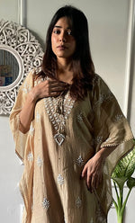 Load image into Gallery viewer, Women's Lucknowi Handcrafted Mul chanderi Chikankari Kaftan - HONC0121803