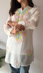 Load image into Gallery viewer, Sophia Women's Lakhnavi Handcrafted Mul Chanderi Chikankari Top - HONC0372942