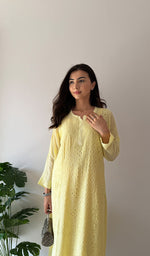 Load image into Gallery viewer, Yusra Women's Lakhnavi Handcrafted Viscose Georgette Chikankari Kurti- HONC0350437