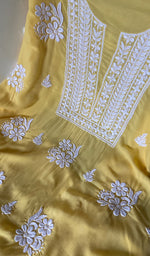 将图像加载到图库查看器中, Simran Women's Lakhnavi Handcrafted Modal Cotton Chikankari Unstitched Kurti Fabric - HONC0261059