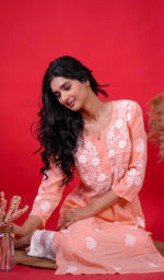 Load image into Gallery viewer, Reet Women's Lucknowi Handcrafted Modal Cotton Chikankari Kurti - HONC0211984