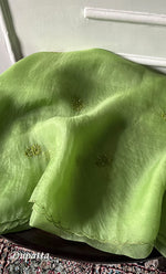 Load image into Gallery viewer, Women's Lakhnavi Handcrafted Pure Organza Chikankari Unstitched Kurta And Dupatta Set- HONC0328280