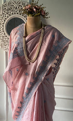 将图像加载到图库查看器中, Women's Lakhnavi Handcrafted Tussar Silk Chikankari Saree - HONC0289386