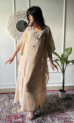 Load image into Gallery viewer, Women's Lucknowi Handcrafted Mul chanderi Chikankari Kaftan - HONC0318263