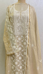 将图像加载到图库查看器中, Women's Lakhnavi Handcrafted Pure Organza Silk Chikankari Semi Stitched Kurta And Dupatta Set - HONC0135666