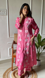 将图像加载到图库查看器中, Women's Lakhnavi Handcrafted Cotton Chikankari Kurta And Palazzo Set - HONC0289195