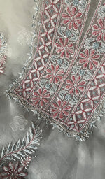Load image into Gallery viewer, Women's Lakhnavi Handcrafted Organza Chikankari Unstitched Kurta And Dupatta Set- HONC0249879