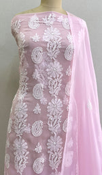 Load image into Gallery viewer, Women's Lucknowi Handcrafted Faux-Georgette Chikankari Unstitched Kurta And Dupatta Material - HONC0191259