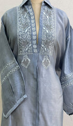 Load image into Gallery viewer, Fiza Women's Lakhnavi Handcrafted Chanderi Silk Semi- Stiched Chikankari Top - HONC0191707
