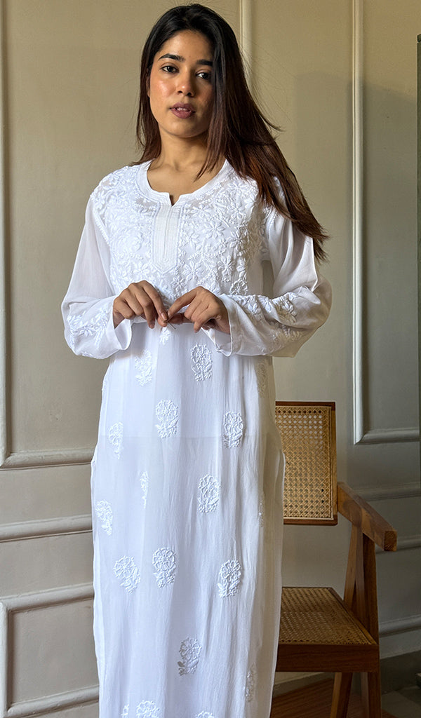 Women's Lakhnavi Handcrafted Viscose Georgette Chikankari Kurti - HONC0115981