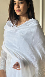 Load image into Gallery viewer, Women's Lucknowi Handcrafted Cotton Chikankari Dupatta - HONC0224378