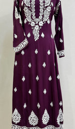 Load image into Gallery viewer, Women's Lucknowi Handcrafted Modal Cotton Chikankari Anarkali Dress - HONC0230991