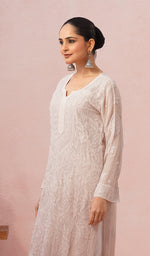 将图像加载到图库查看器中, Safiya Women's Lakhnavi Handcrafted Viscose Georgette Chikankari Kurti - HONC04654925