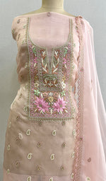 将图像加载到图库查看器中, Women's Lakhnavi Handcrafted Pure Organza Chikankari Unstitched Kurta And Dupatta Set- HONC0209006