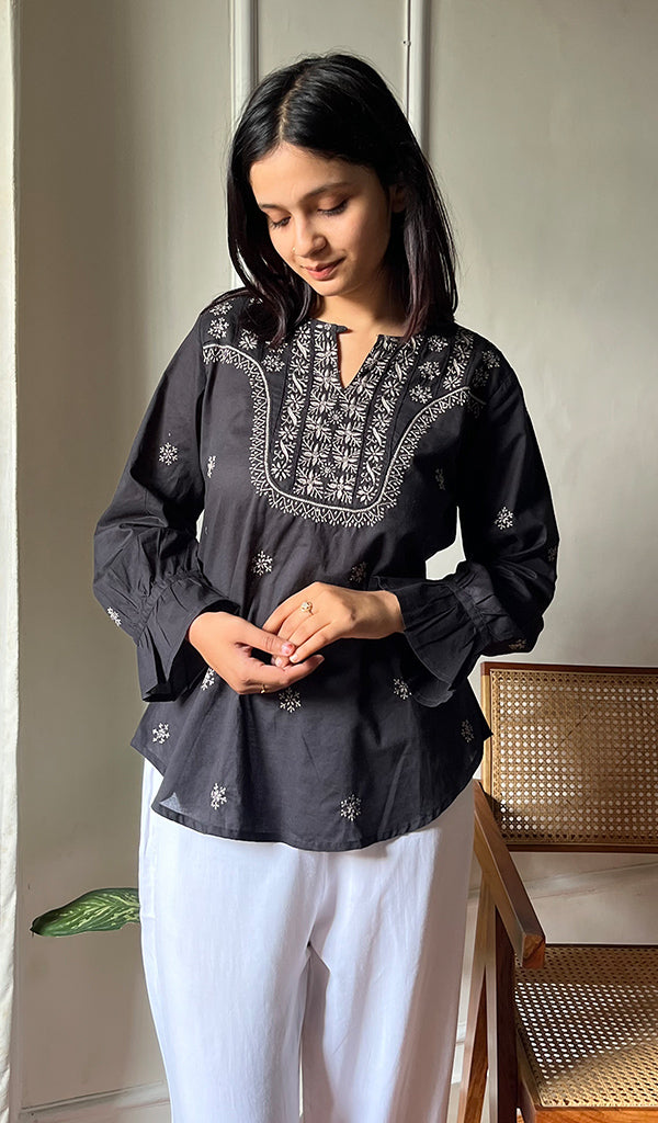 Nasrin Women's Lucknowi Handcrafted Cotton Chikankari Top - HONC0276620