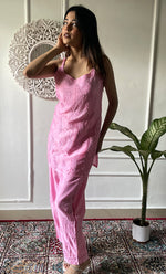 Load image into Gallery viewer, Amreena Women's Lakhnavi Handcrafted Chanderi Silk Chikankari Top And Pant Set - HONC0322958