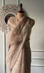 Load image into Gallery viewer, Women's Lucknowi Handcrafted Pure Organza Silk Chikankari Saree - HONC0296091