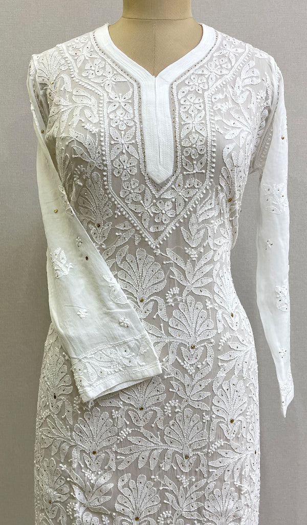 Women's Lakhnavi Handcrafted Viscose Georgette Chikankari Kurti- HONC0161860
