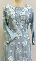 Load image into Gallery viewer, Women's Lucknowi Handcrafted Chanderi Silk Chikankari Kurti - HONC0161636