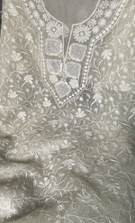 Load image into Gallery viewer, Women's Lakhnavi Handcrafted Pure Organza Chikankari Unstitched Kurta And Dupatta Set- HONC0308268