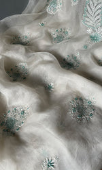 Load image into Gallery viewer, Women's Lakhnavi Handcrafted Pure Organza Chikankari Unstitched Kurta And Dupatta Set - HONC0308254