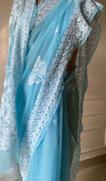 Load image into Gallery viewer, Women's Lucknowi Handcrafted Faux-Georgette Chikankari Saree - HONC0295216