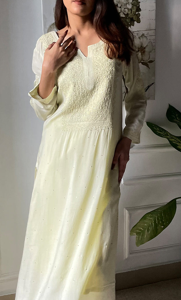 Women's Lucknowi Handcrafted Modal Cotton Chikankari Kurti - HONC0264914