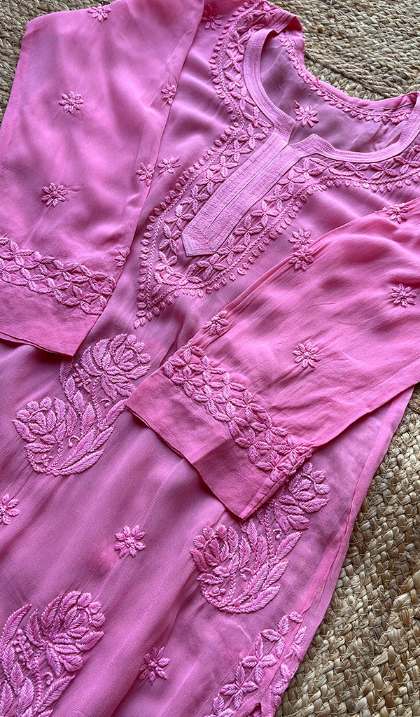 Women's Lakhnavi Handcrafted Viscose Georgette Chikankari Kurti- HONC0221228