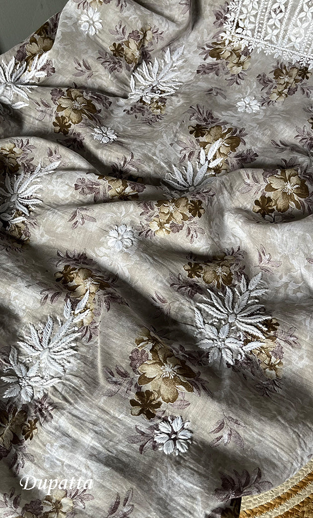 Women's Lakhnavi Handcrafted Cotton Chikankari Kurta And Kurta Dupatta Set - HONC0312693