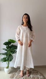 Load image into Gallery viewer, Women's Lakhnavi Handcrafted Cotton Chikankari Anarkali - HONC0276022