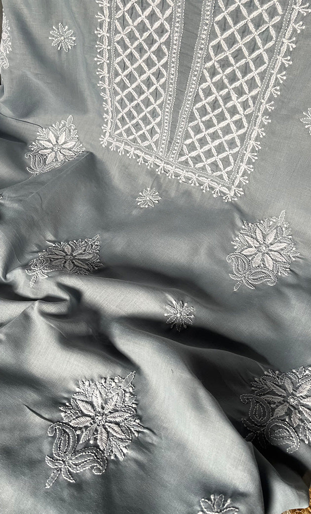 Women's Lakhnavi Handcrafted Cotton Chikankari Unstitched Kurti Fabric - HONC0302631