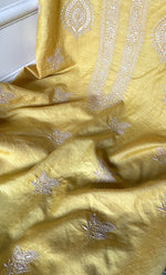 Load image into Gallery viewer, Lucknowi Handcrafted Munga Silk Chikankari Unstitched Men's Kurta Fabric - HONC0327310