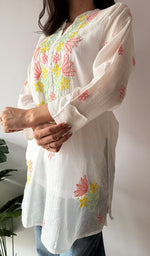 Load image into Gallery viewer, Sophia Women's Lakhnavi Handcrafted Mul Chanderi Chikankari Top - HONC0372954