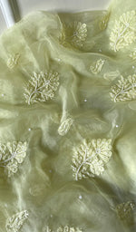 将图像加载到图库查看器中, Women's Lakhnavi Handcrafted Organza Chikankari Unstitched Full Suit Material - HONC0271221