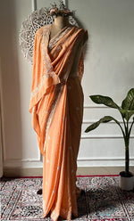 将图像加载到图库查看器中, Women's Lakhnavi Handcrafted Pure Silk Georgette Chikankari Saree - HONC0274172