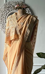 将图像加载到图库查看器中, Women's Lakhnavi Handcrafted Pure Silk Georgette Chikankari Saree - HONC0274137