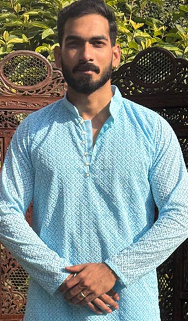 Men's Faux-Georgette Hakoba Kurta - HONC0266677