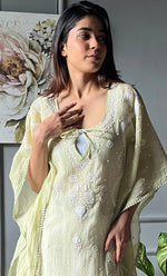Load image into Gallery viewer, Rabia Women's Lucknowi Handcrafted Mul chanderi Chikankari Kaftan - HONC0311984