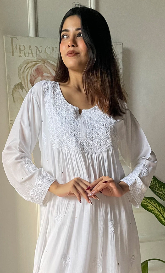 Women's Lucknowi Handcrafted Modal Cotton Chikankari Kurti - HONC0202171