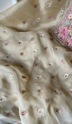 Load image into Gallery viewer, Amara Women's Lakhnavi Handcrafted Pure Organza Chikankari Unstitched Kurta And Dupatta Set - HONC0258853