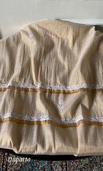 Load image into Gallery viewer, Women's Lakhnavi Handcrafted Tissue Chanderi Unstitched Chikankari Kurta And Dupatta Set - HONC0339374