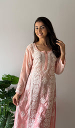 Load image into Gallery viewer, Women's Lakhnavi Handcrafted Muslin Chikankari Kurti - HONC0358944