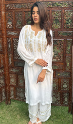 Load image into Gallery viewer, Women's Lakhnavi Handcrafted Modal Cotton Chikankari Kurta And Palazzo Set - HONC0251135